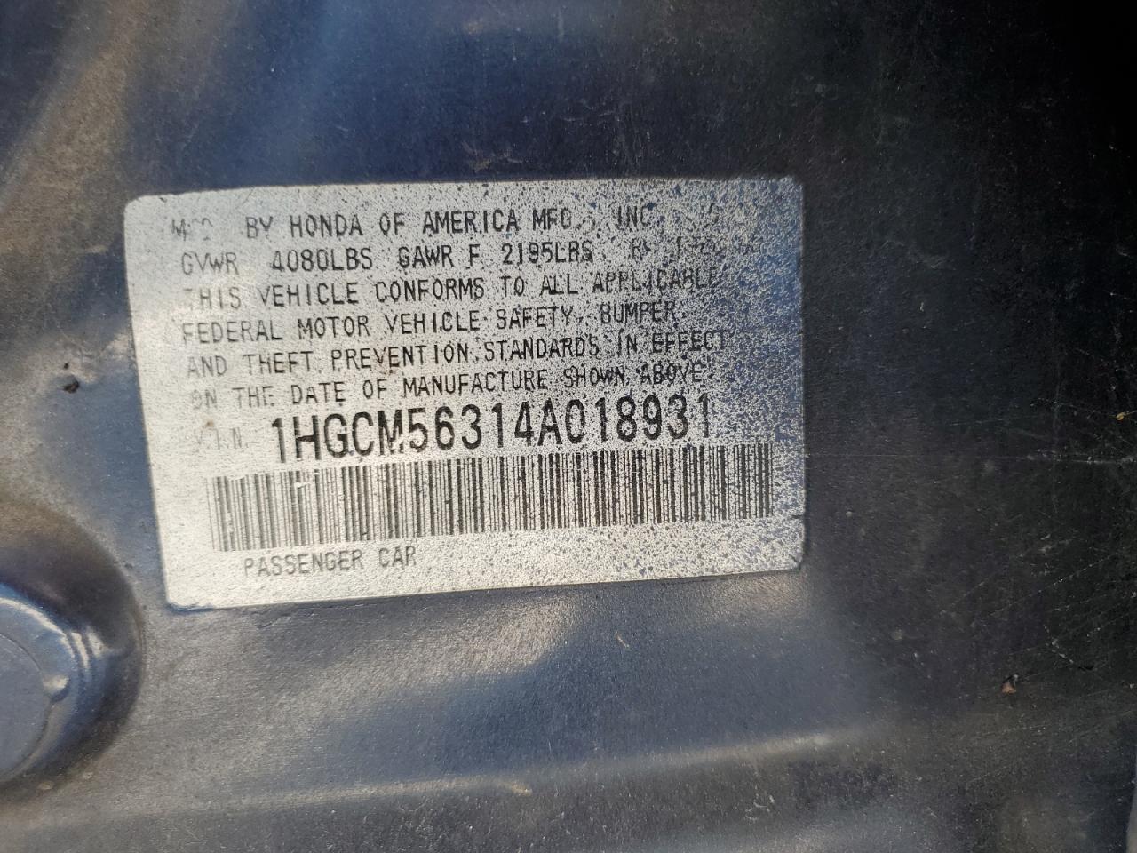 1HGCM56314A018931 2004 Honda Accord Lx