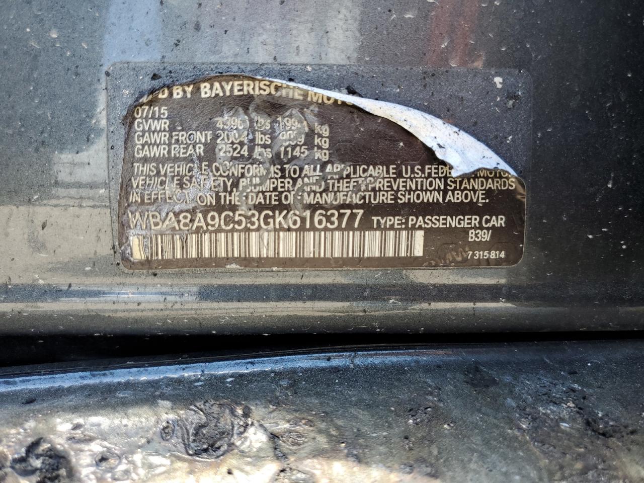 WBA8A9C53GK616377 2016 BMW 320 I