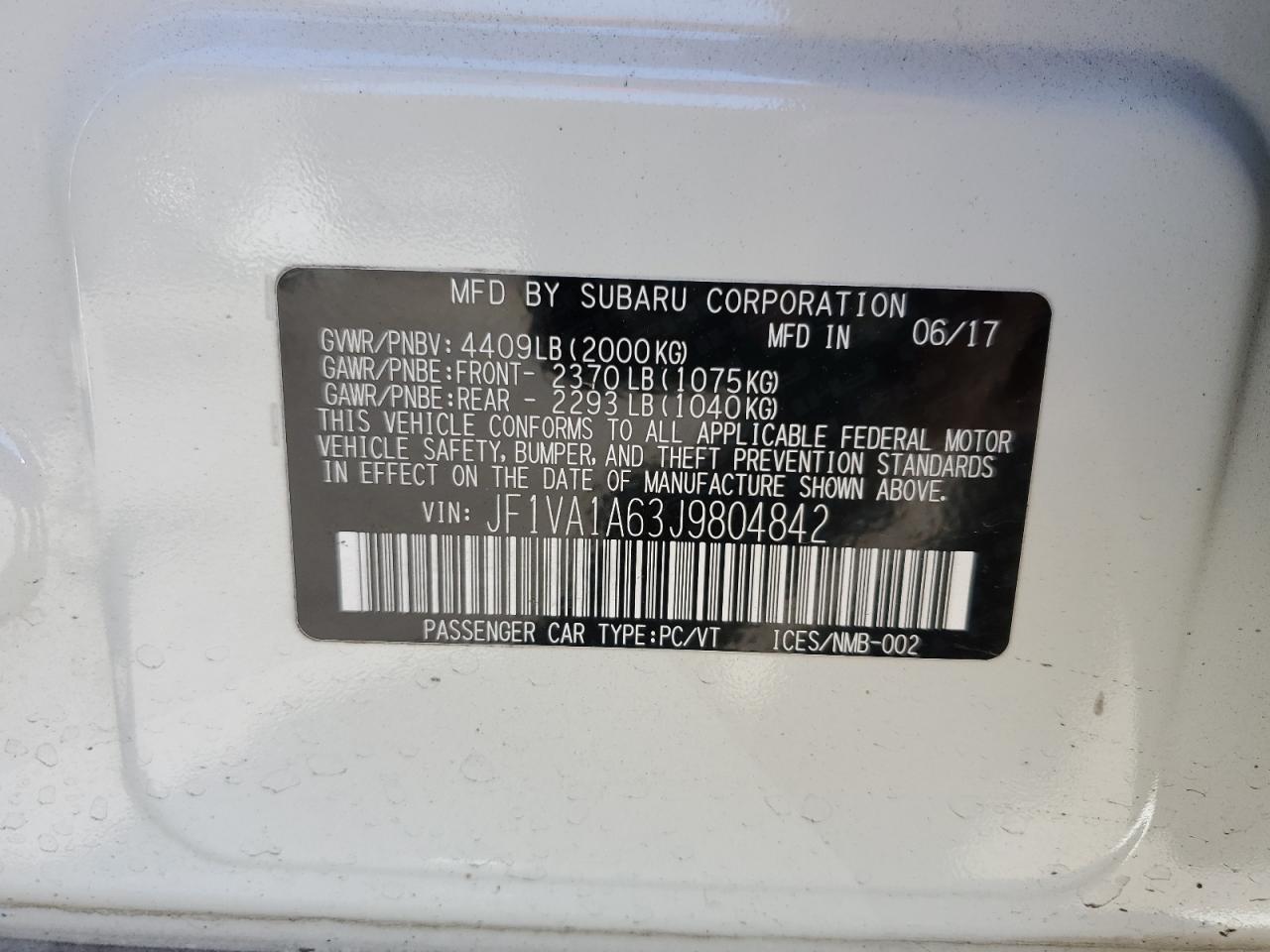 JF1VA1A63J9804842 2018 Subaru Wrx