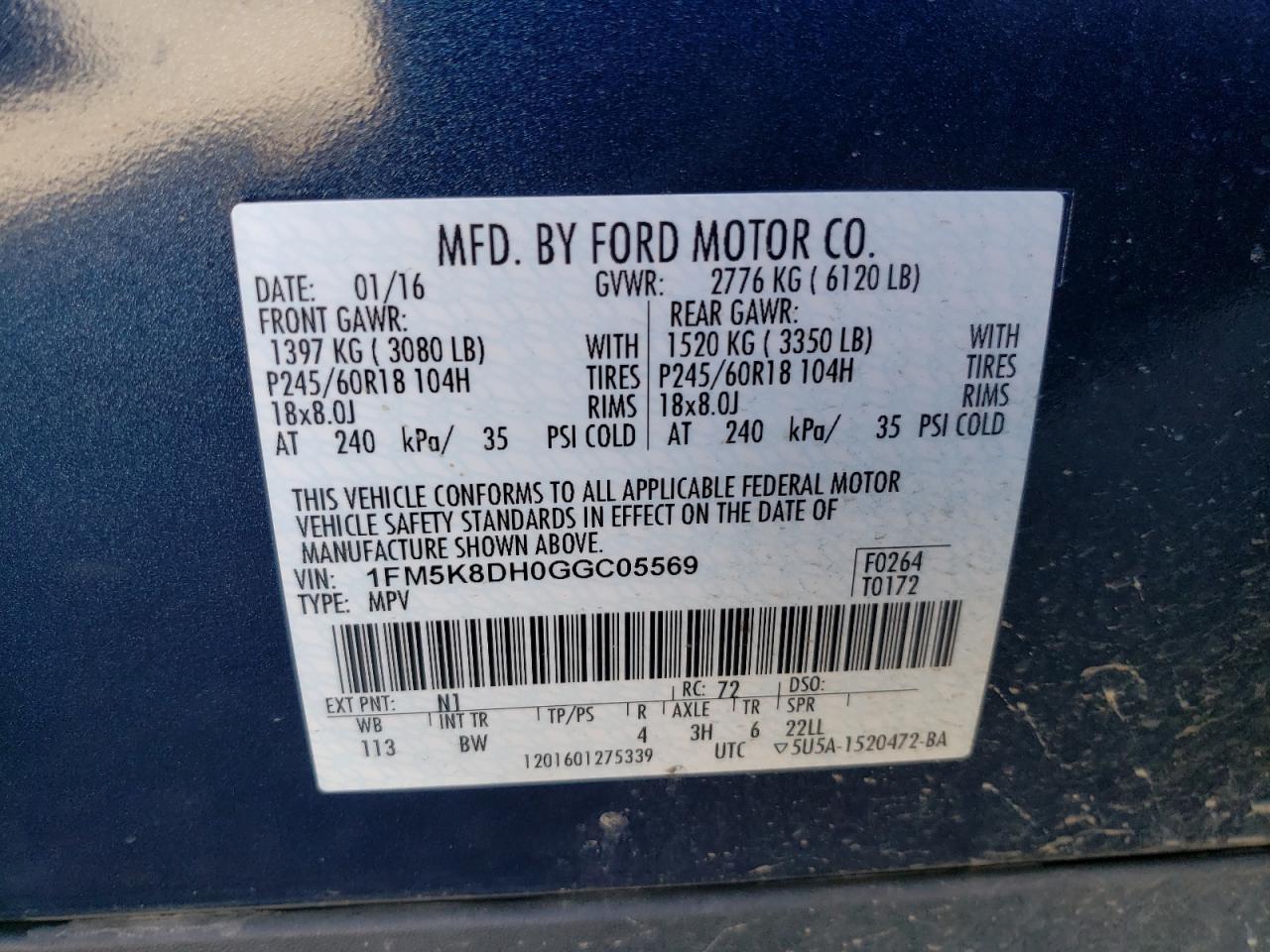 1FM5K8DH0GGC05569 2016 Ford Explorer Xlt