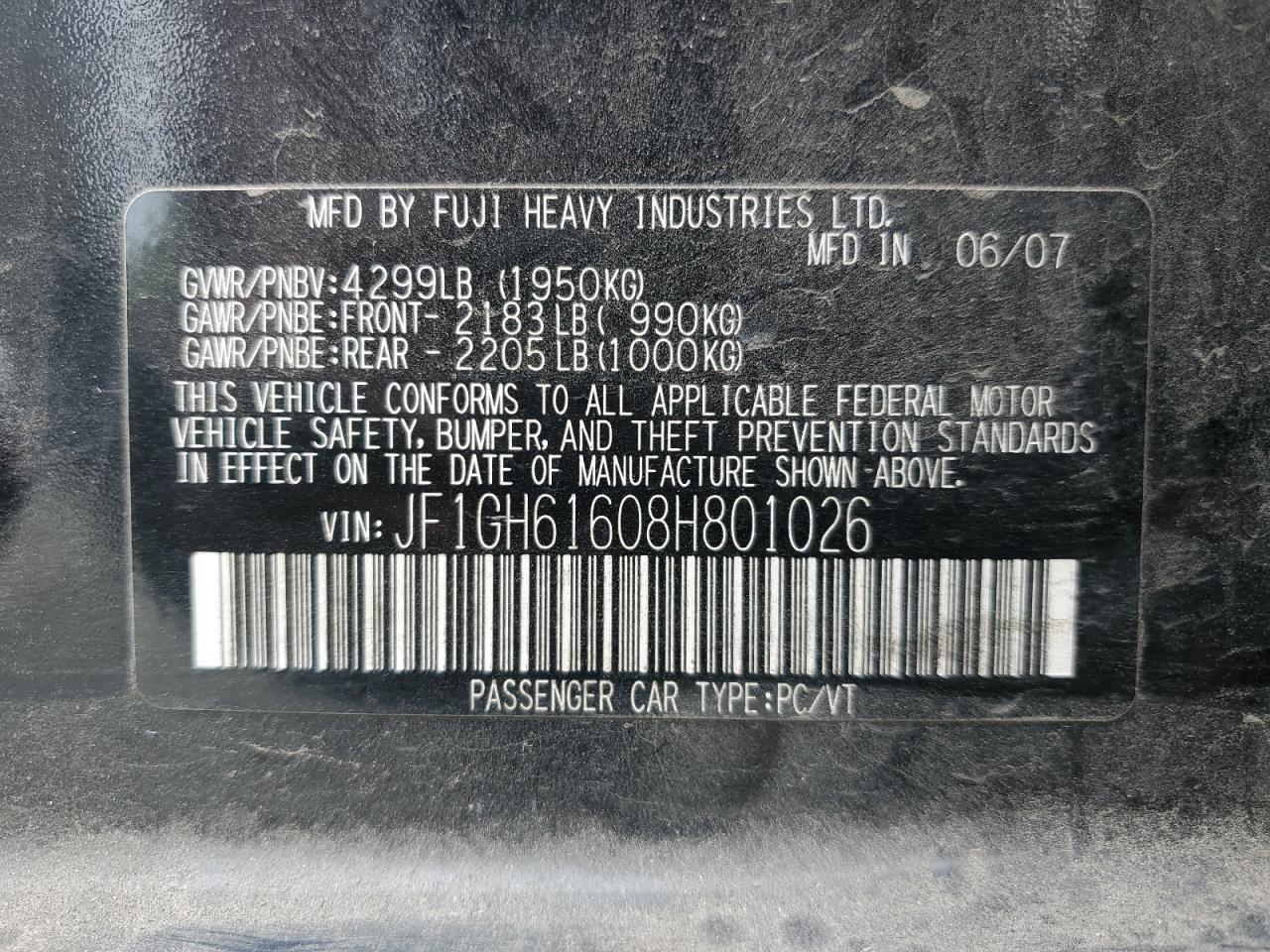 JF1GH61608H801026 2008 Subaru Impreza 2.5I