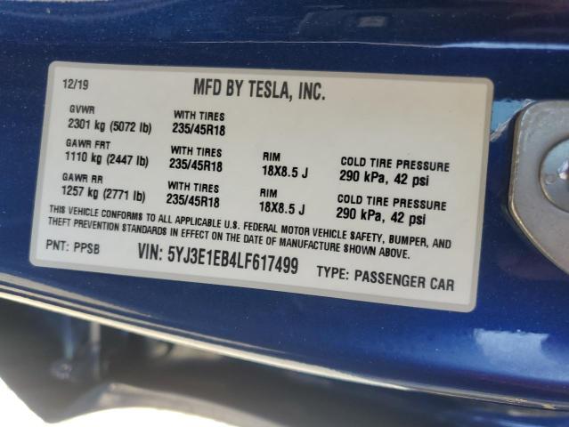 5YJ3E1EB4LF617499 2020 TESLA MODEL 3 - Image 12