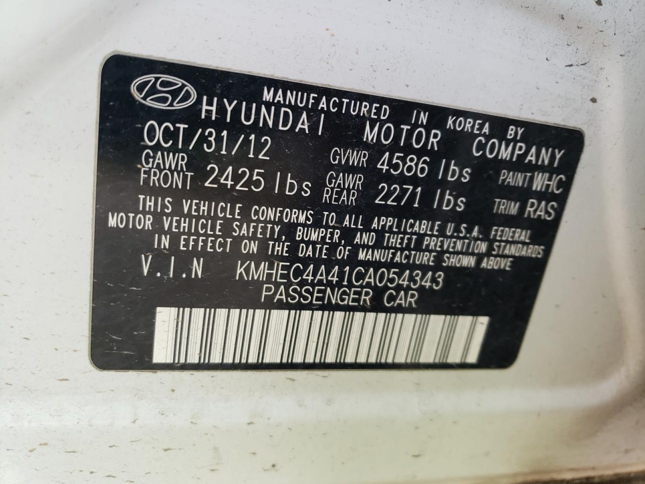 KMHEC4A41CA054343 2012 Hyundai Sonata Hybrid