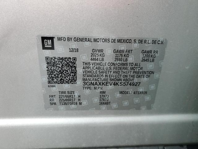 2019 Chevrolet Equinox Lt VIN: 3GNAXKEV4KS574927 Lot: 56683264