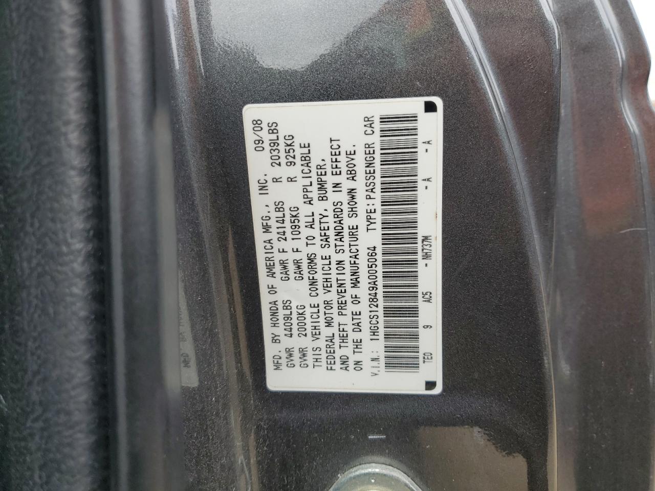 1HGCS12849A005064 2009 Honda Accord Exl
