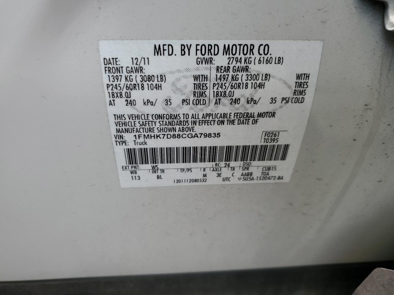 1FMHK7D88CGA79835 2012 Ford Explorer Xlt