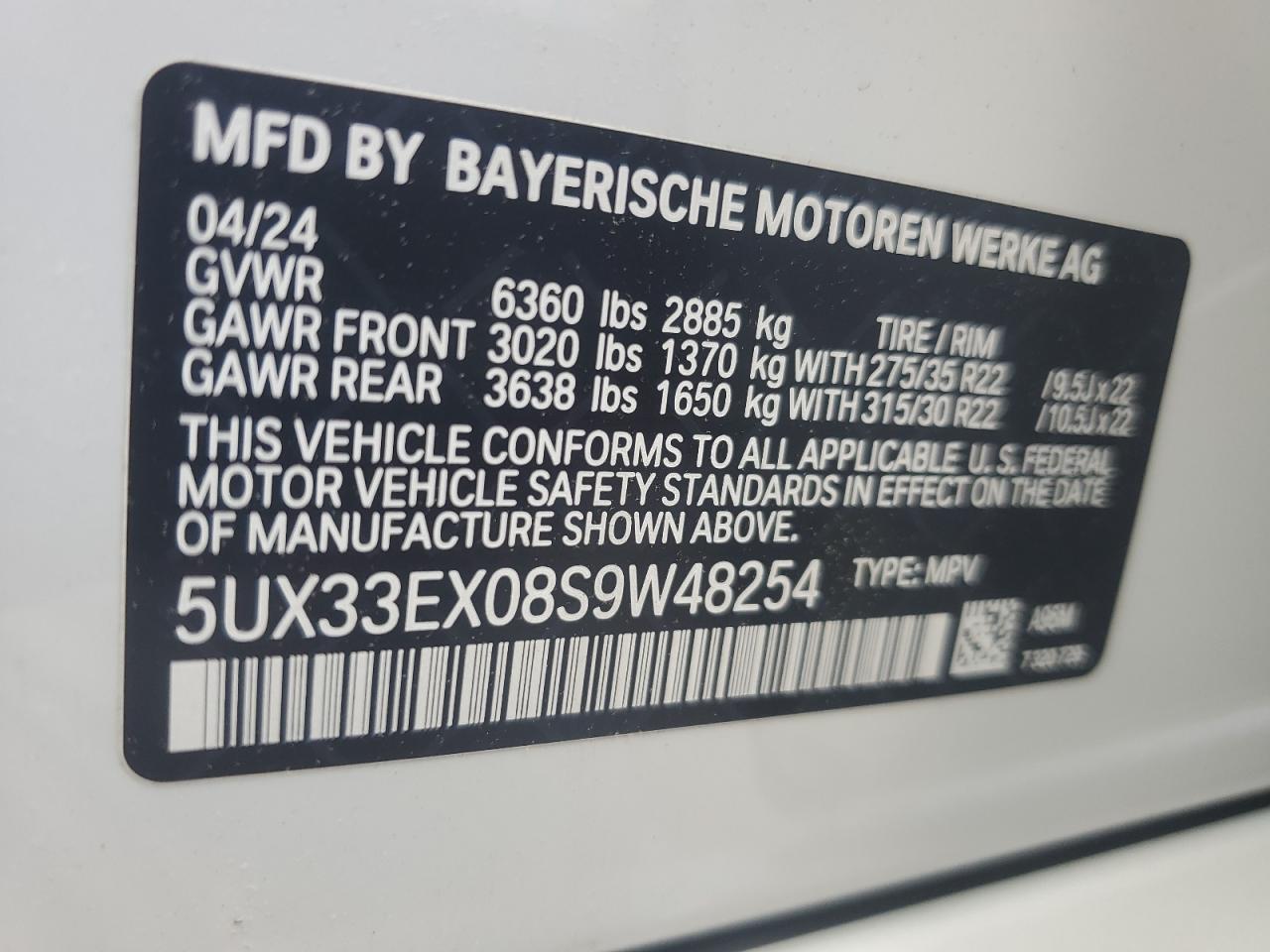 5UX33EX08S9W48254 2025 BMW X6 xDrive40I