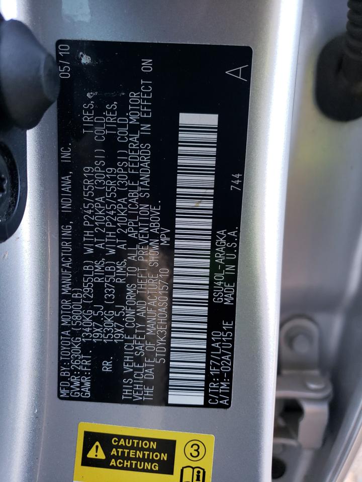 5TDYK3EH0AS015710 2010 Toyota Highlander Limited