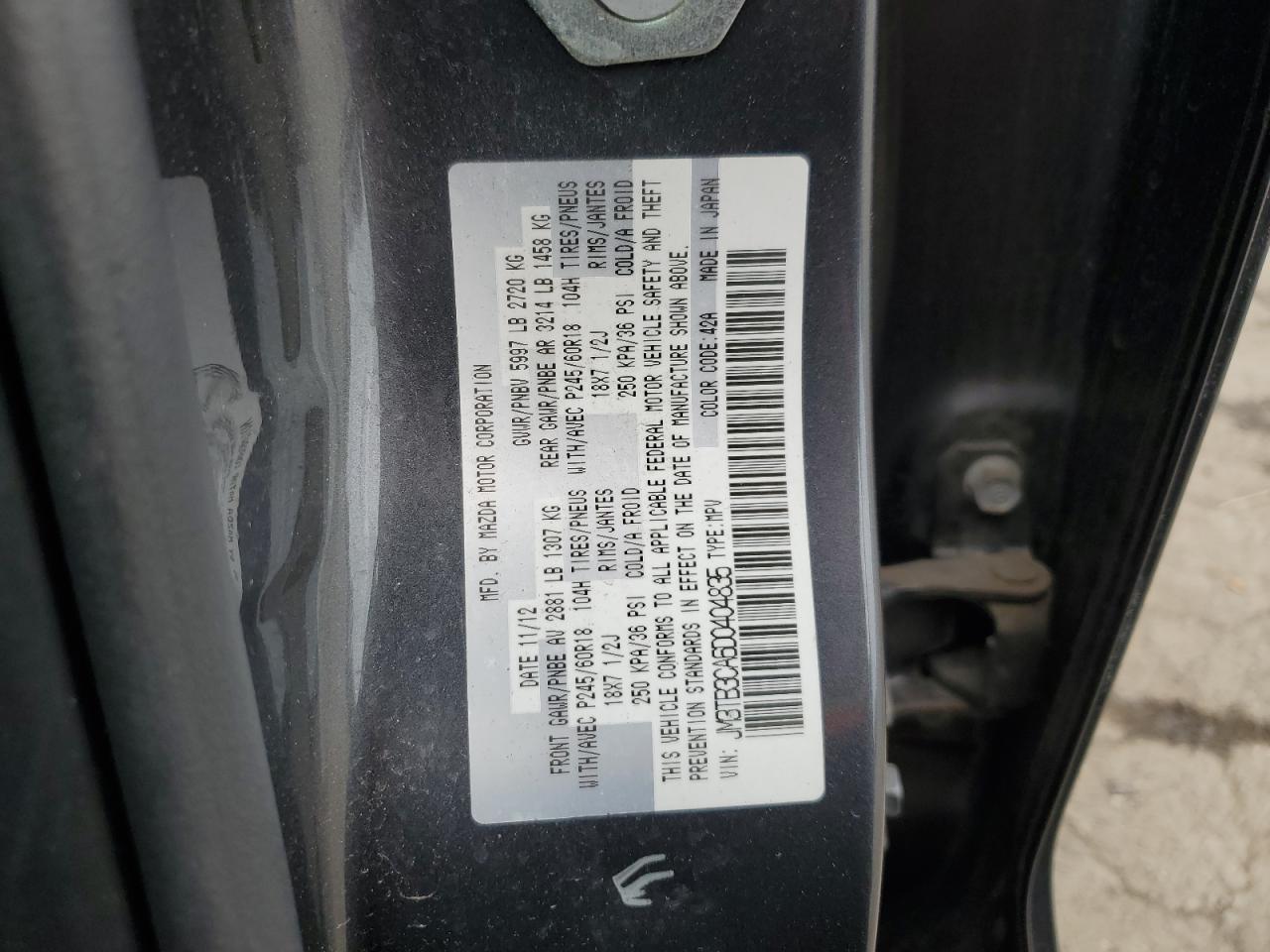 JM3TB3CA6D0404835 2013 Mazda Cx-9 Touring