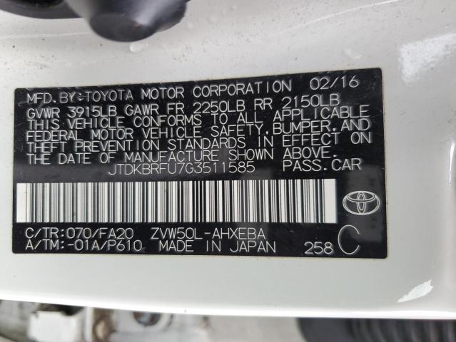 2016 Toyota Prius VIN: JTDKBRFU7G3511585 Lot: 56193744