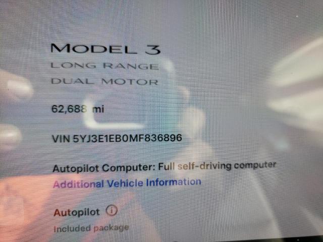 2021 Tesla Model 3 VIN: 5YJ3E1EB0MF836896 Lot: 56826974