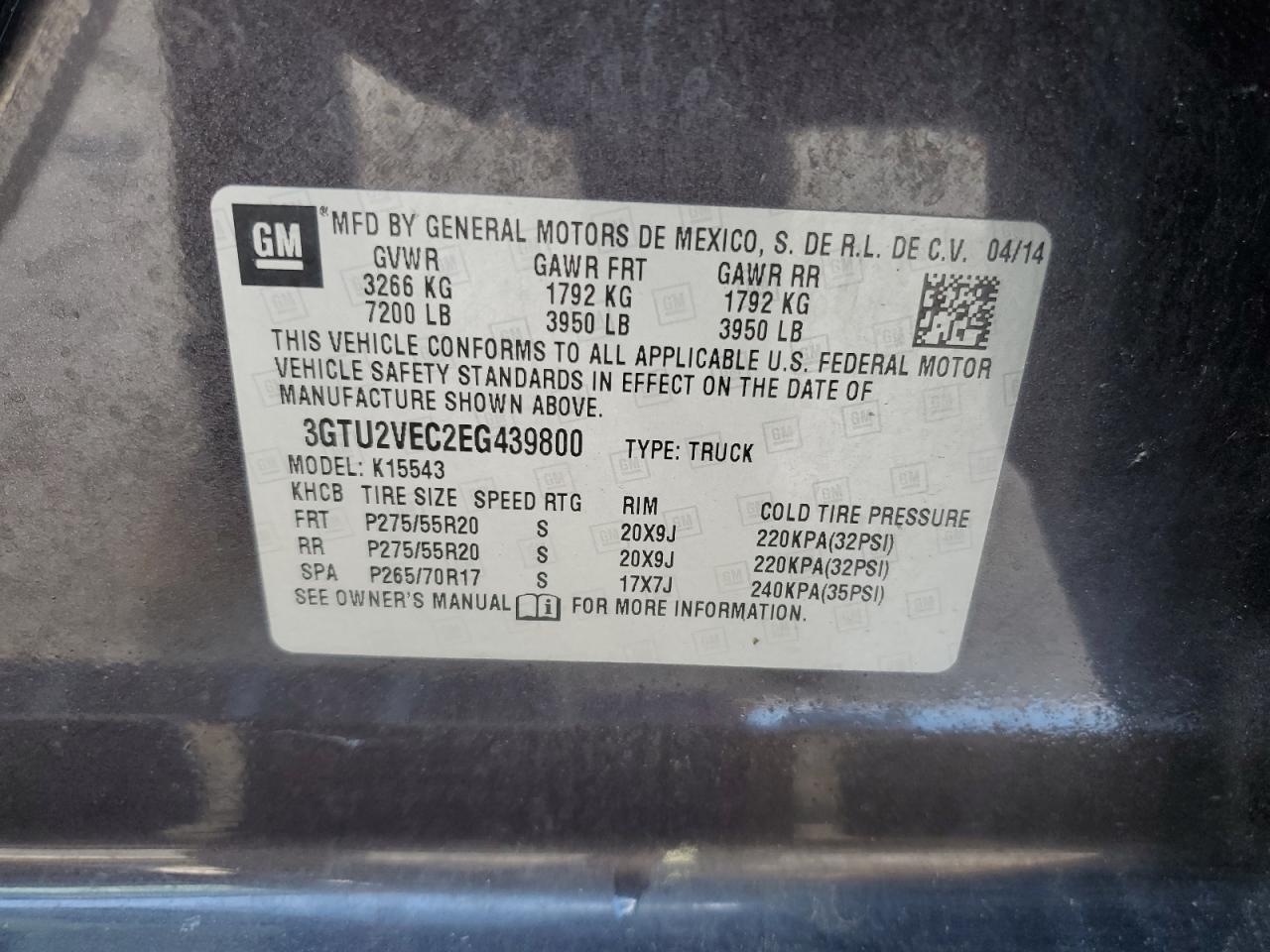 3GTU2VEC2EG439800 2014 GMC Sierra K1500 Slt