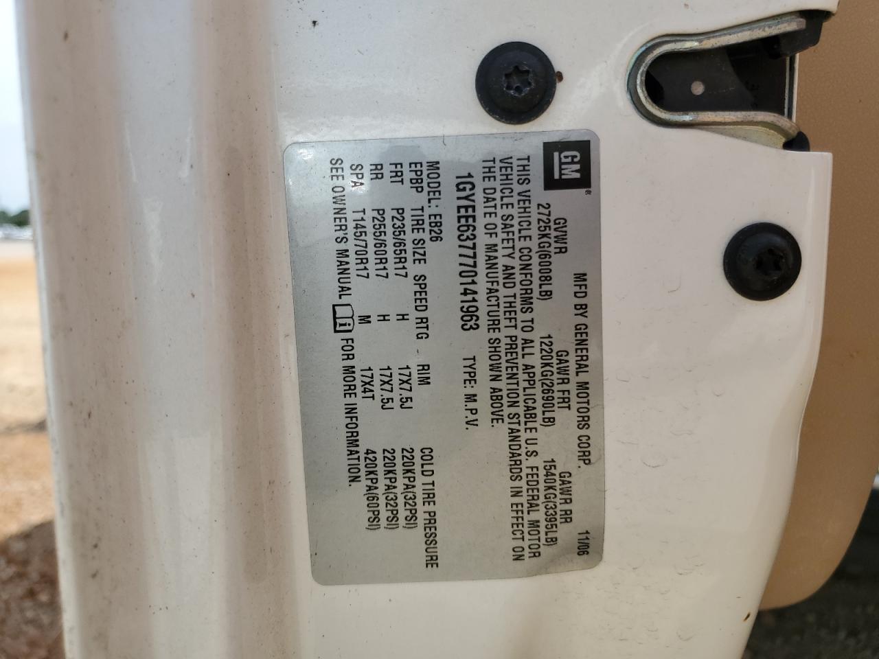 1GYEE637770141963 2007 Cadillac Srx