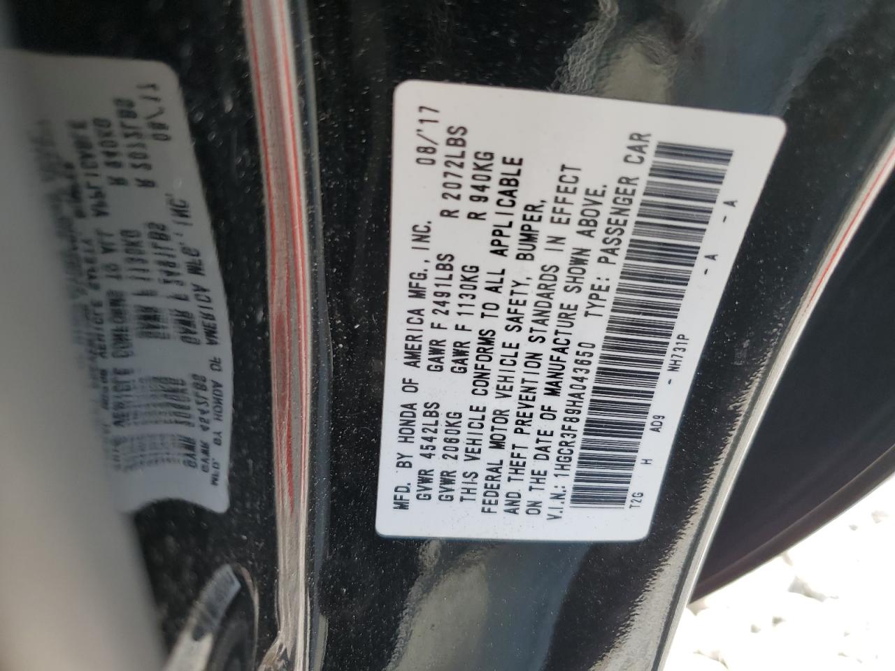 1HGCR3F89HA043650 2017 Honda Accord Exl