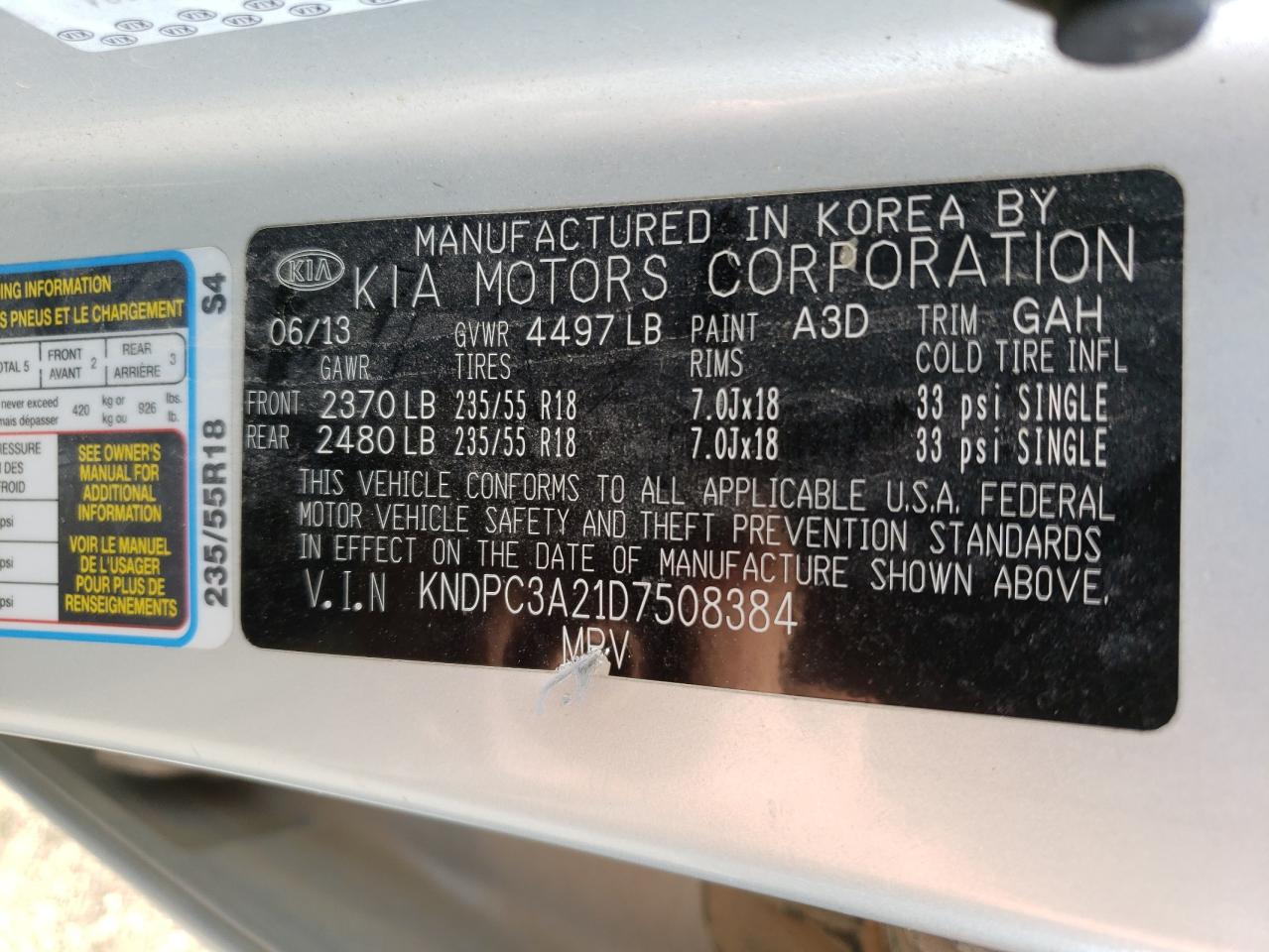 KNDPC3A21D7508384 2013 Kia Sportage Ex