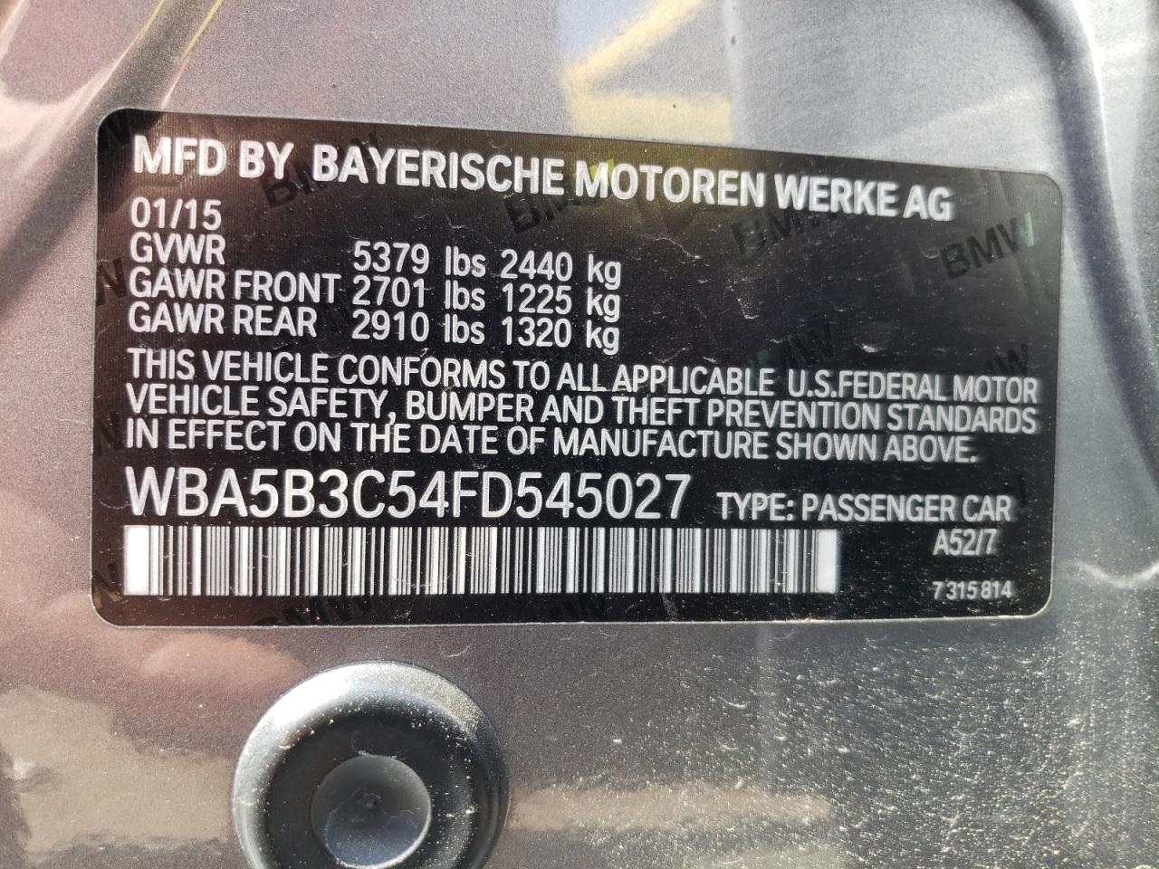 WBA5B3C54FD545027 2015 BMW 535 Xi