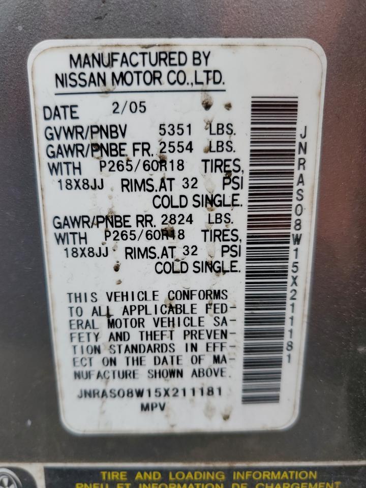 JNRAS08W15X211181 2005 Infiniti Fx35