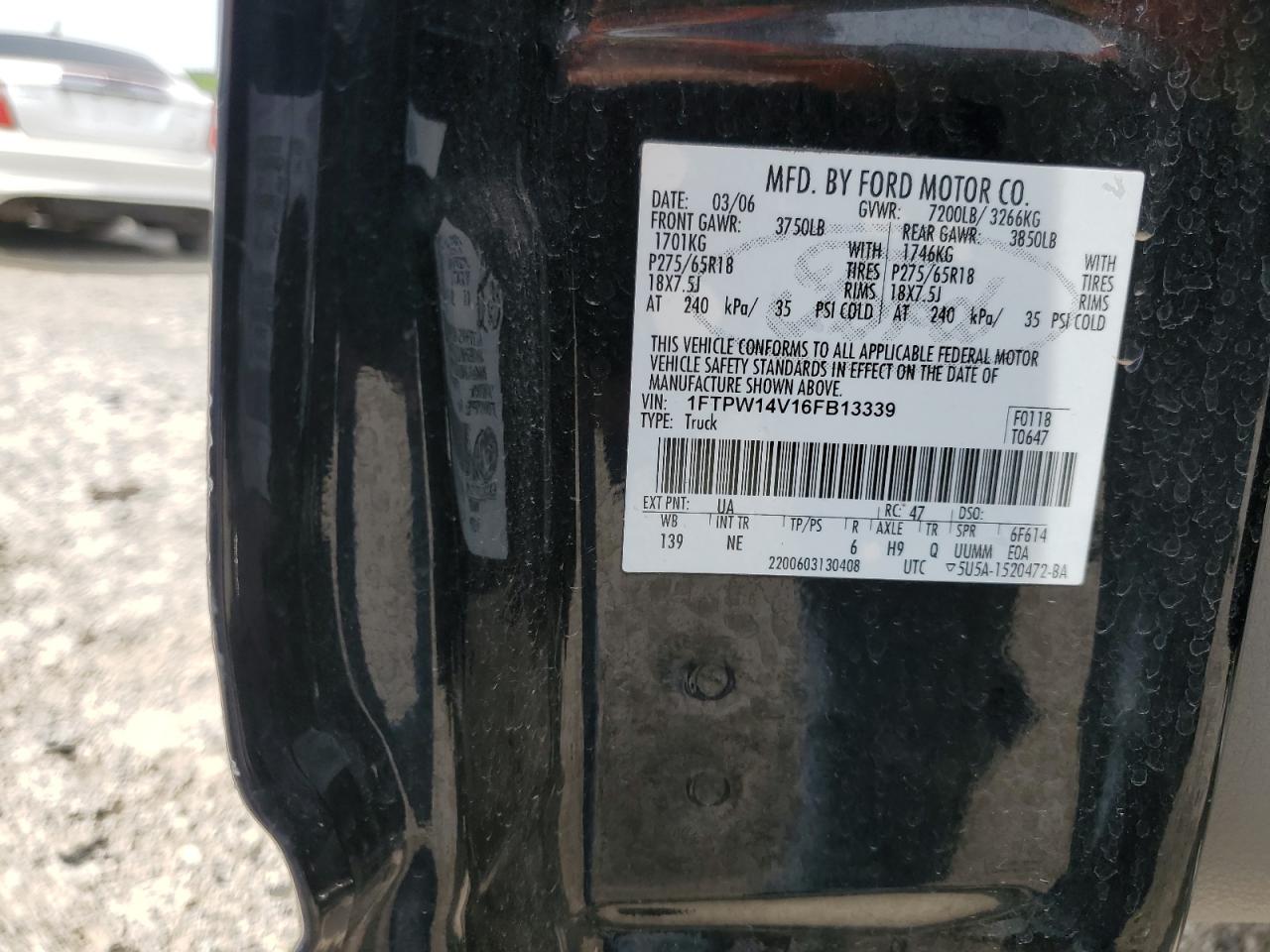 1FTPW14V16FB13339 2006 Ford F150 Supercrew