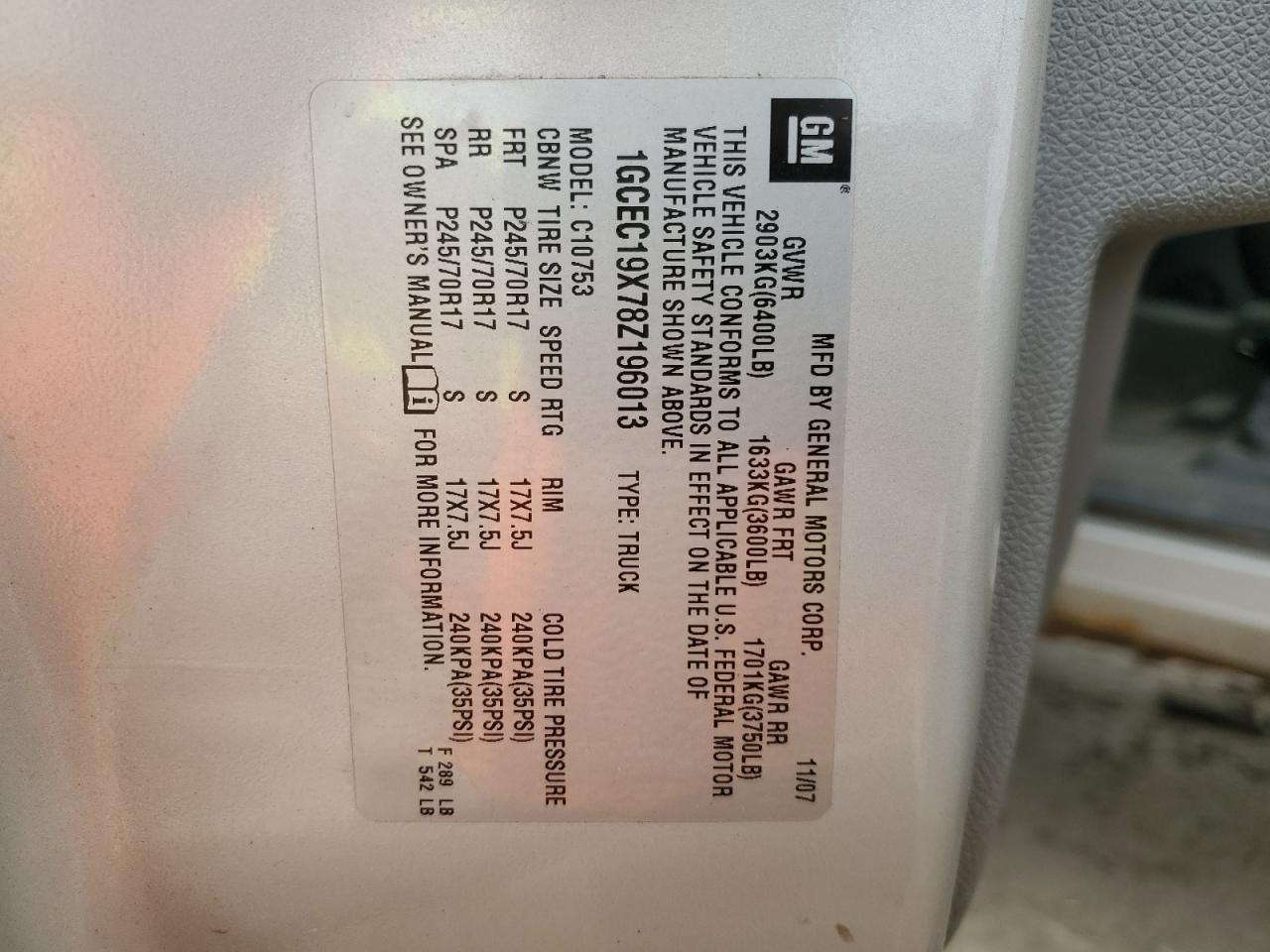 1GCEC19X78Z196013 2008 Chevrolet Silverado C1500