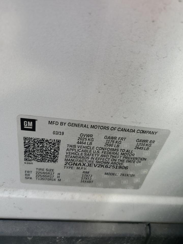 2GNAXJEV2K6251906 2019 Chevrolet Equinox Lt