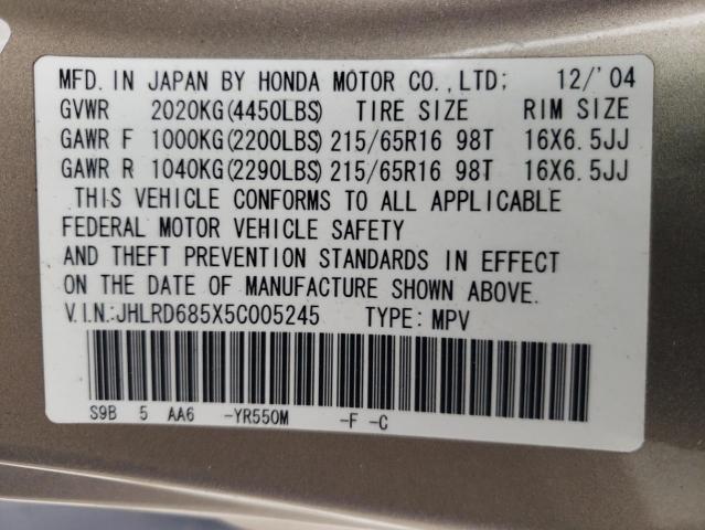 2005 Honda Cr-V Lx VIN: JHLRD685X5C005245 Lot: 56238364