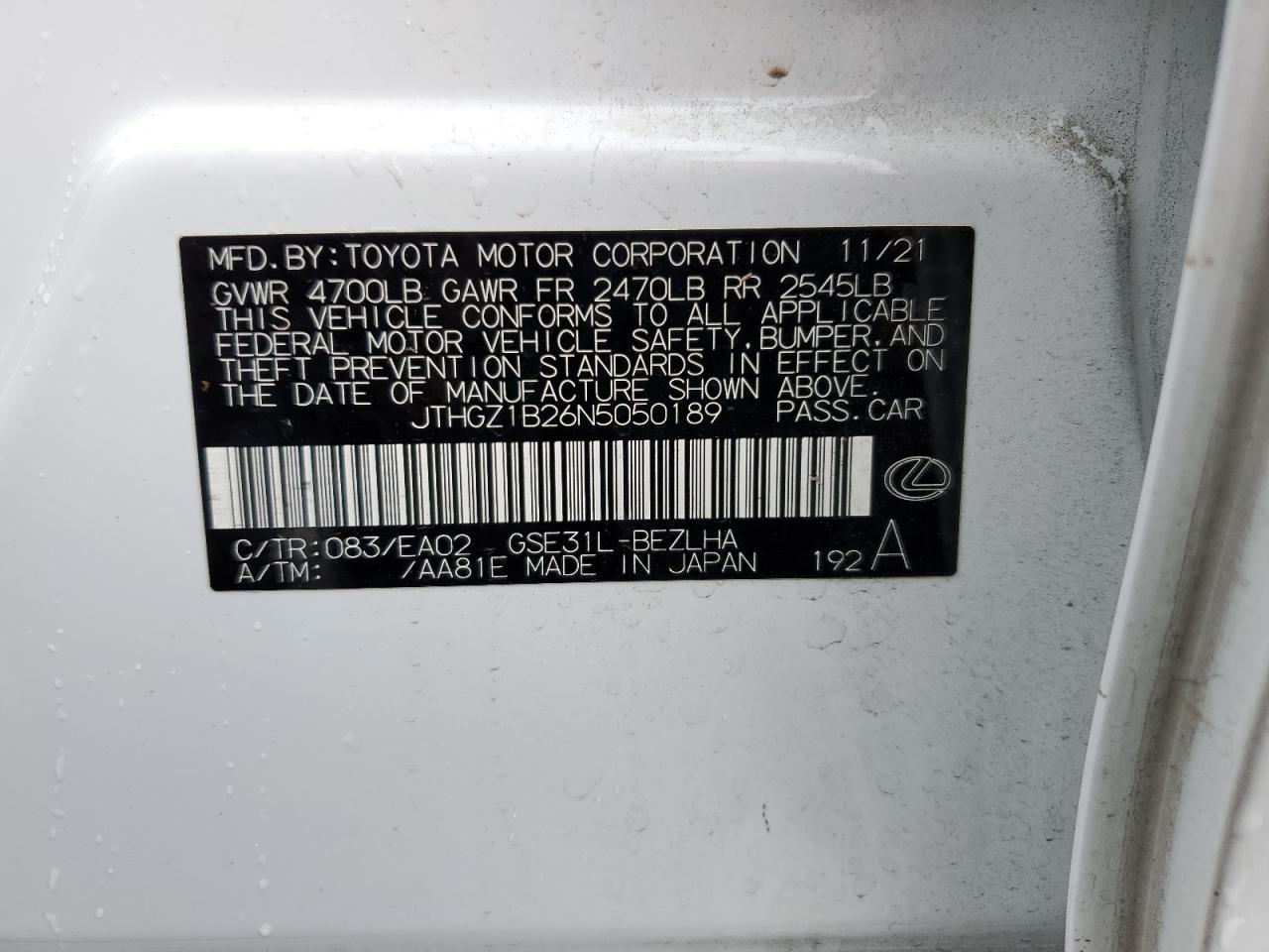 JTHGZ1B26N5050189 2022 Lexus Is 350 F-Sport