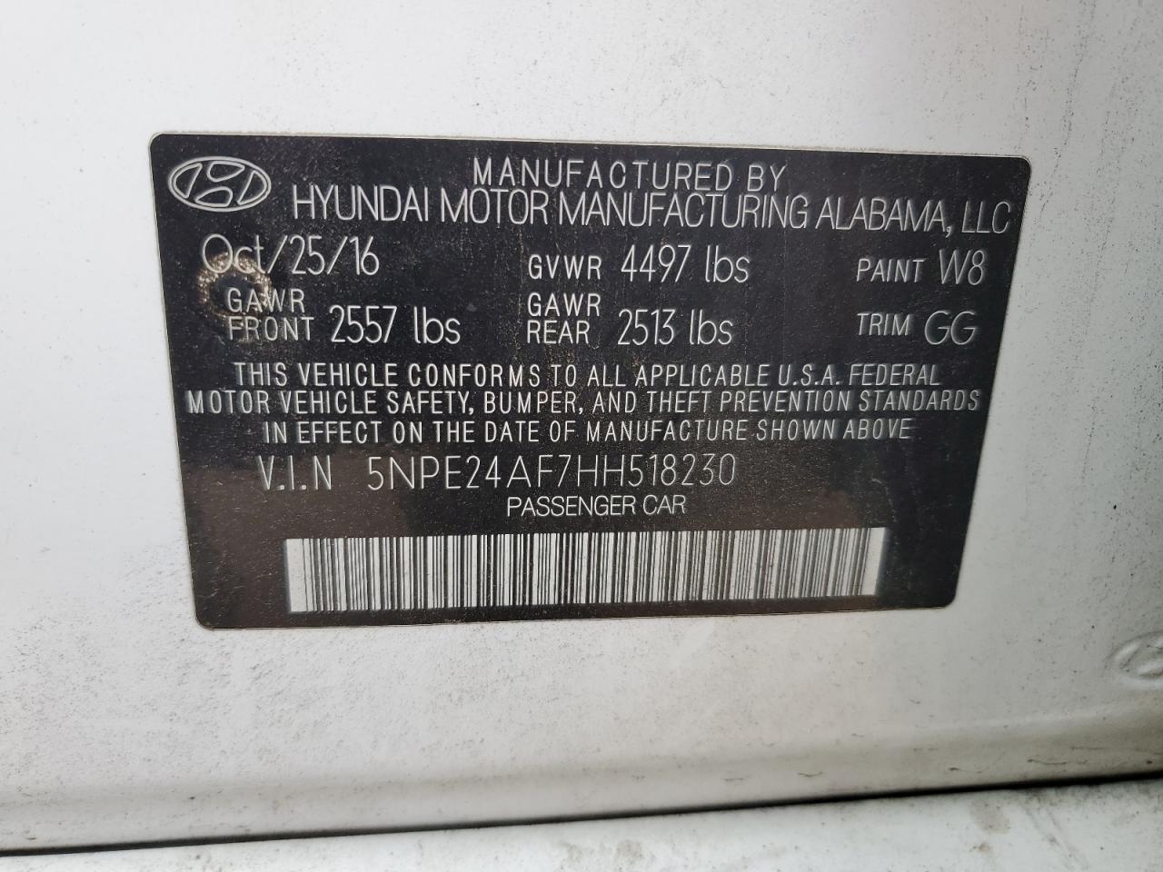 5NPE24AF7HH518230 2017 Hyundai Sonata Se