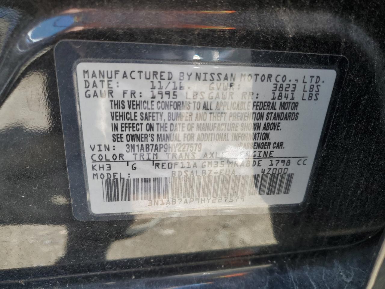 Lot #2754054976 2017 NISSAN SENTRA S