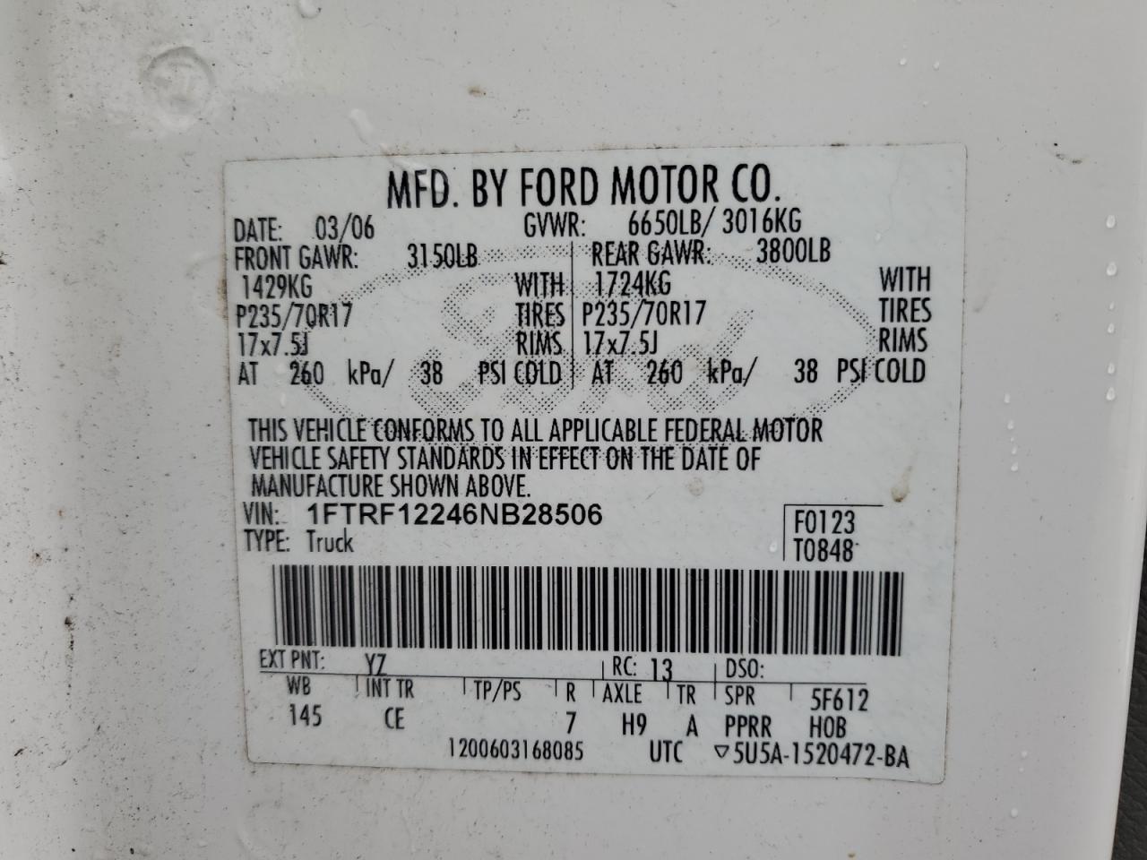 1FTRF12246NB28506 2006 Ford F150