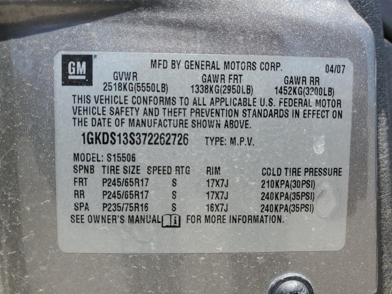 1GKDS13S372262726 2007 GMC Envoy