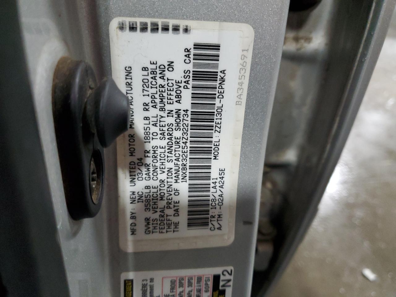 1NXBR32E54Z322734 2004 Toyota Corolla Ce