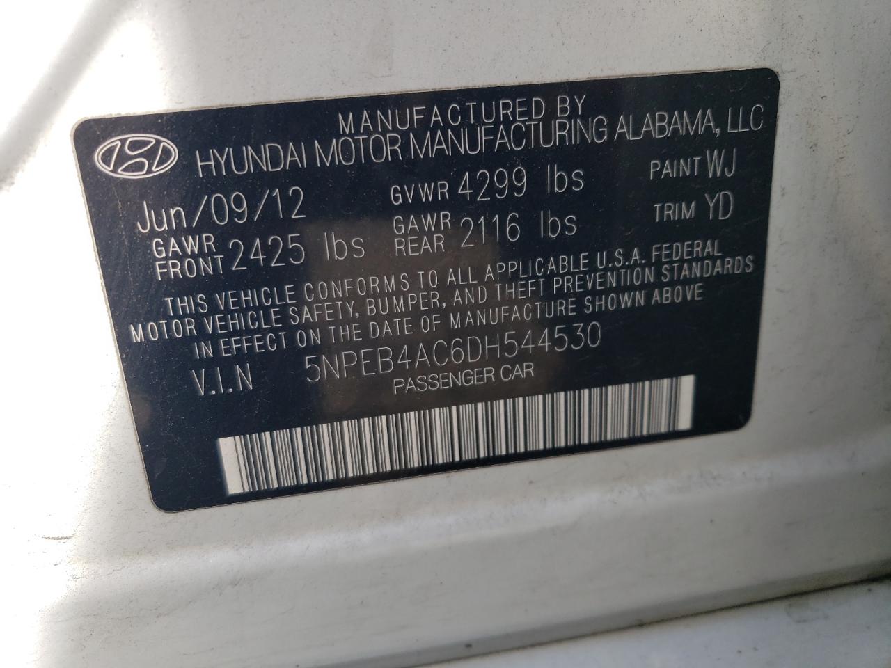 5NPEB4AC6DH544530 2013 Hyundai Sonata Gls