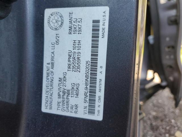 2022 Honda Odyssey Touring VIN: 5FNRL6H89NB502025 Lot: 52309904