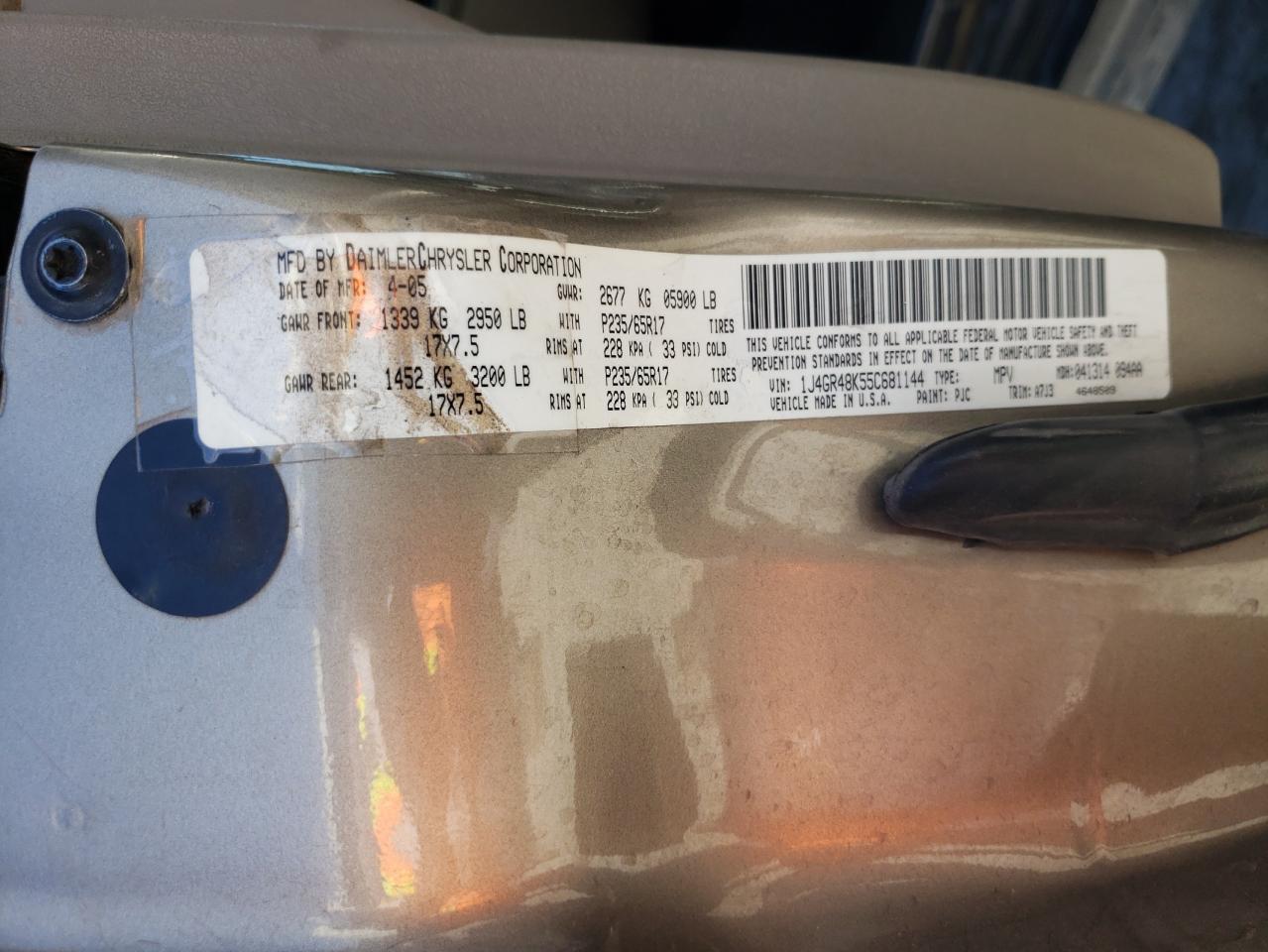 1J4GR48K55C681144 2005 Jeep Grand Cherokee Laredo