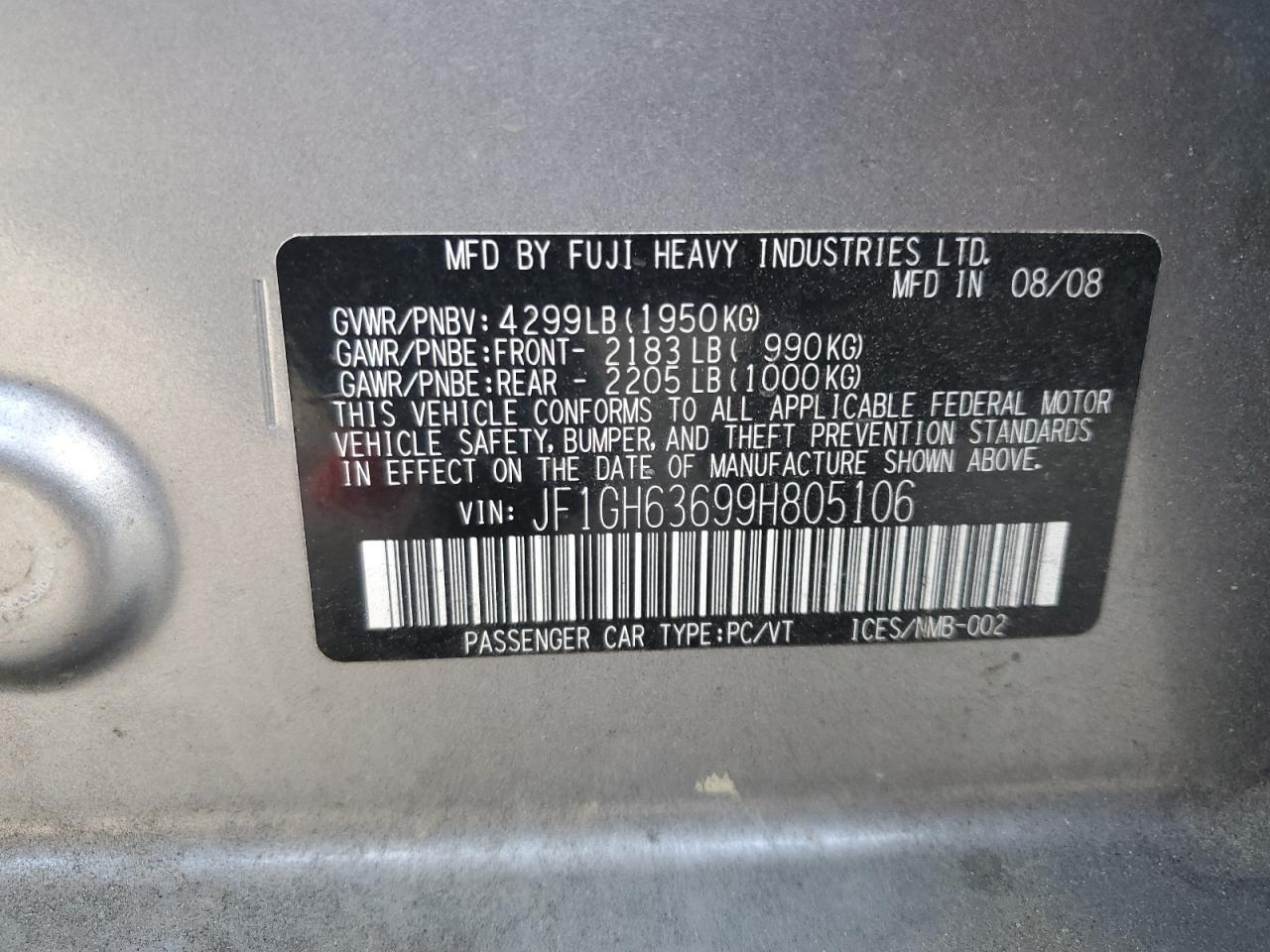 JF1GH63699H805106 2009 Subaru Impreza Outback Sport