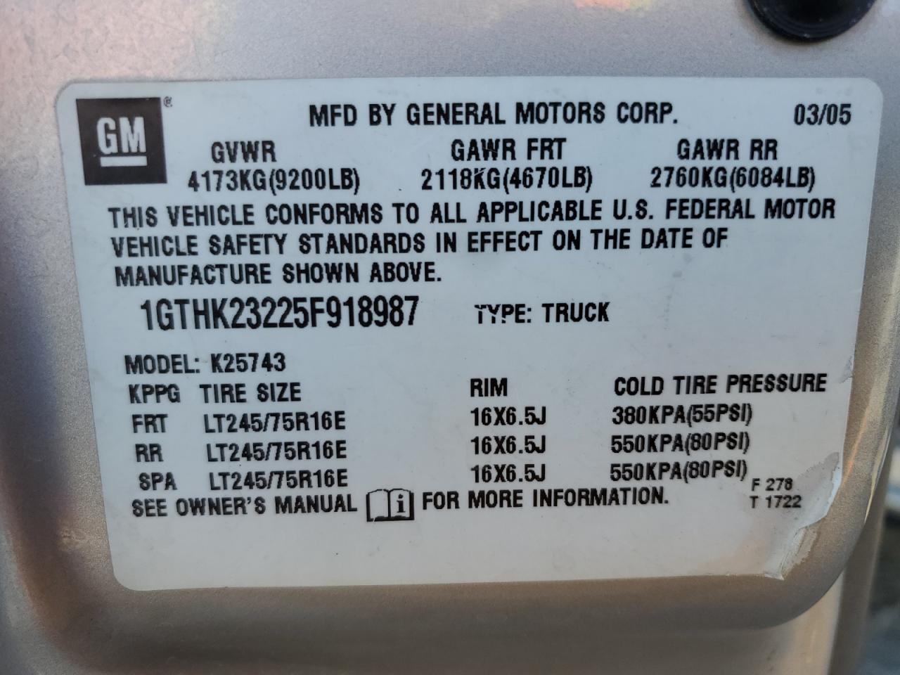 1GTHK23225F918987 2005 GMC Sierra K2500 Heavy Duty
