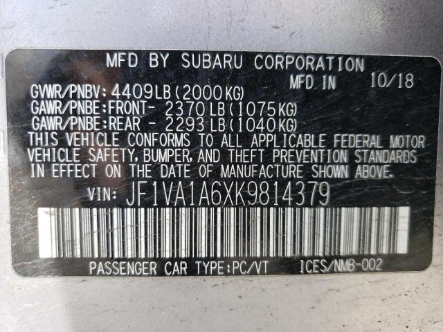 JF1VA1A6XK9814379 2019 Subaru Wrx