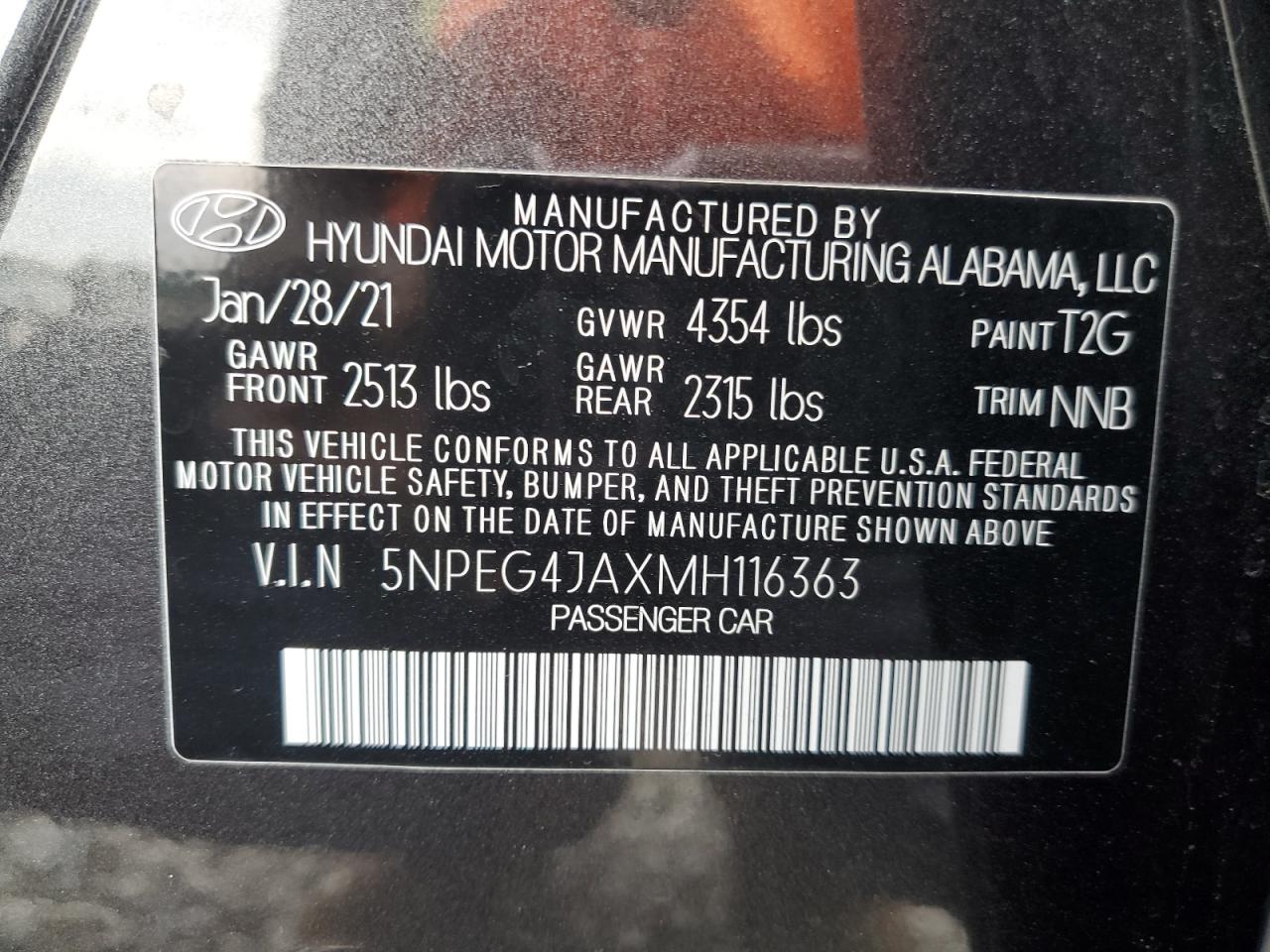 5NPEG4JAXMH116363 2021 Hyundai Sonata Se