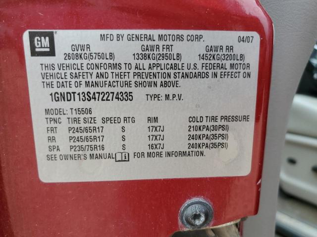 2007 Chevrolet Trailblazer Ls VIN: 1GNDT13S472274335 Lot: 55827394
