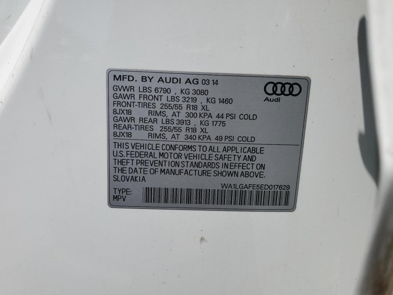 WA1LGAFE5ED017629 2014 Audi Q7 Premium Plus