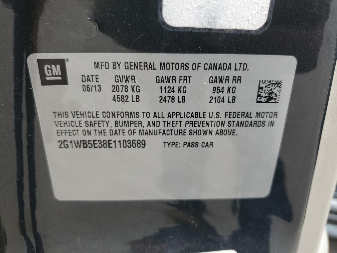 2G1WB5E38E1103689 2014 Chevrolet Impala Limited Lt