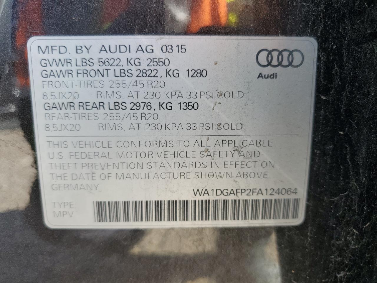 2015 Audi Q5 Premium Plus vin: WA1DGAFP2FA124064
