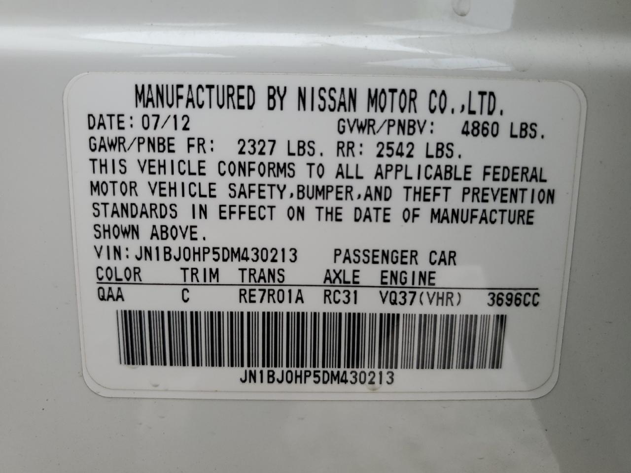 JN1BJ0HP5DM430213 2013 Infiniti Ex37 Base