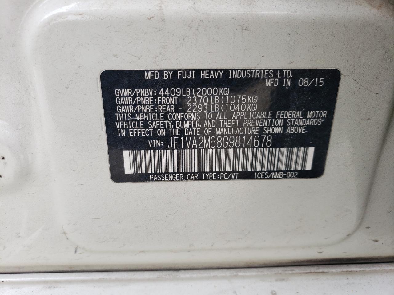 JF1VA2M68G9814678 2016 Subaru Wrx Sti