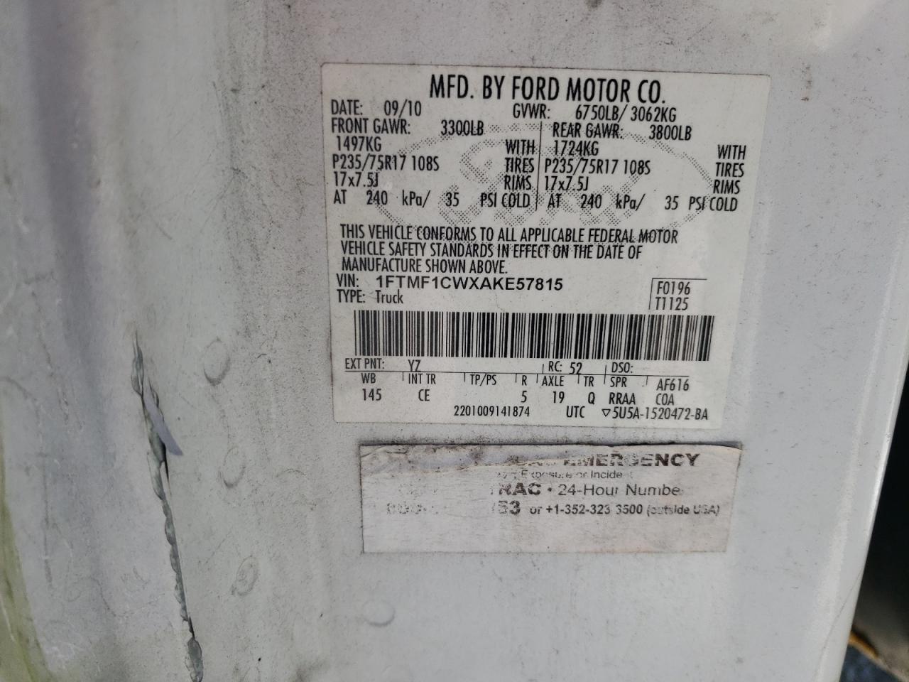 1FTMF1CWXAKE57815 2010 Ford F150