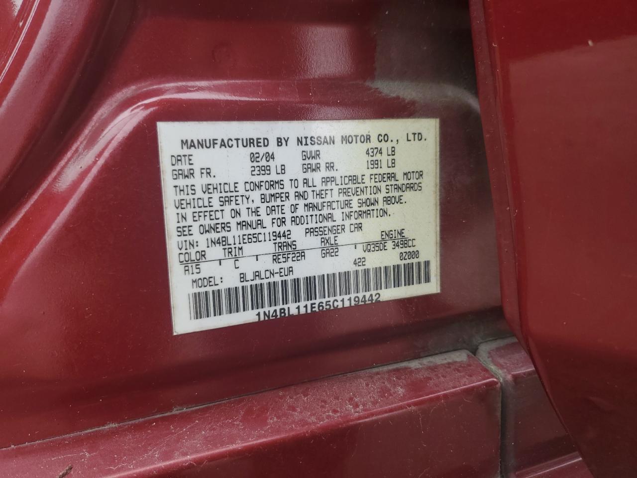 1N4BL11E65C119442 2005 Nissan Altima Se