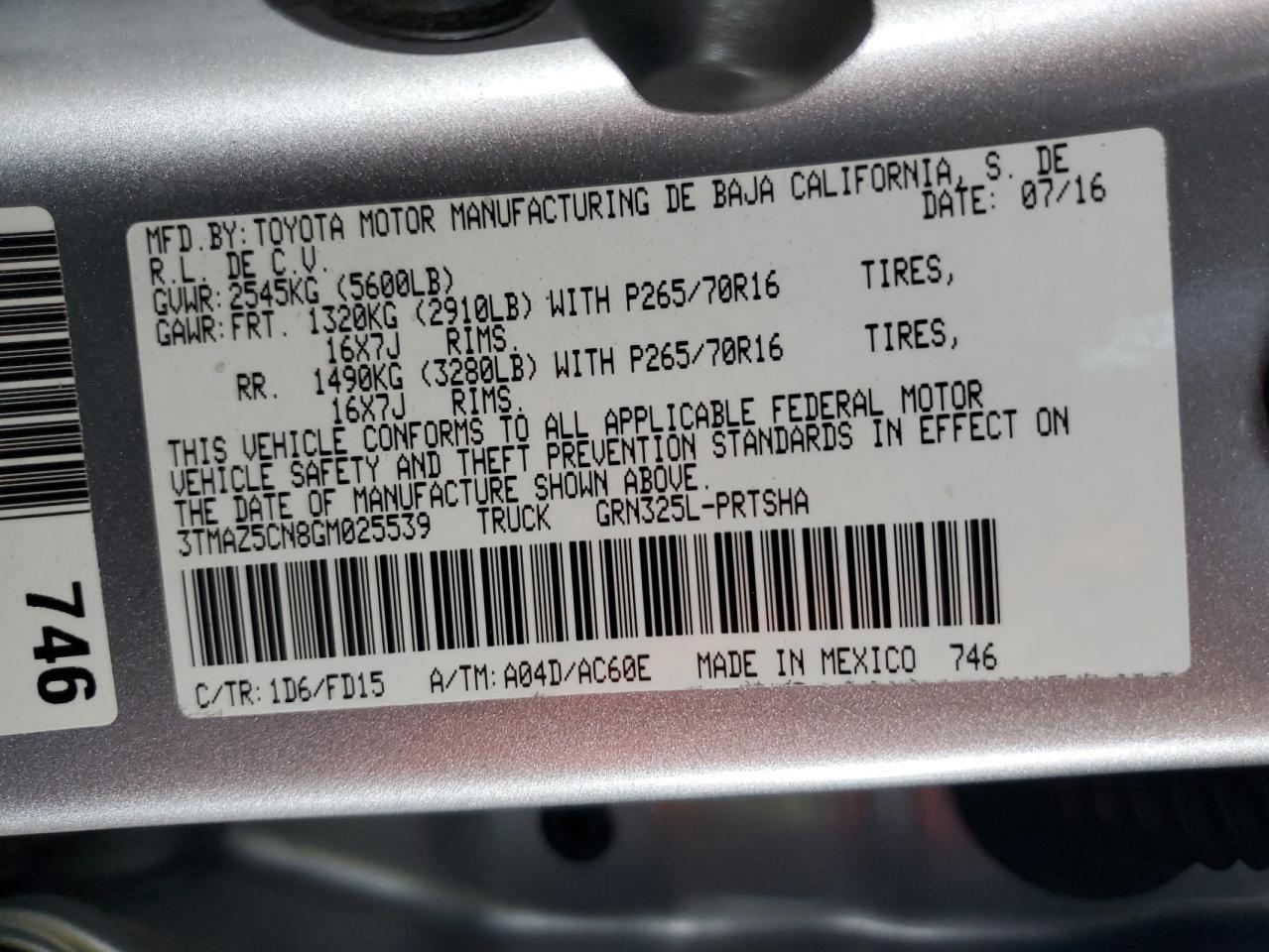 3TMAZ5CN8GM025539 2016 Toyota Tacoma Double Cab