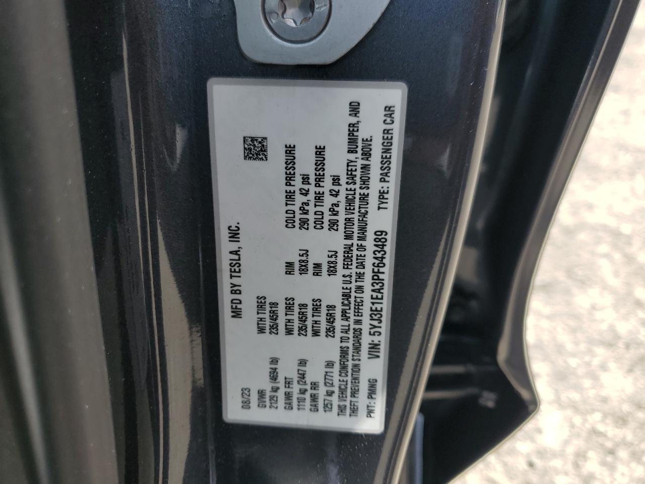 5YJ3E1EA3PF643489 2023 Tesla Model 3