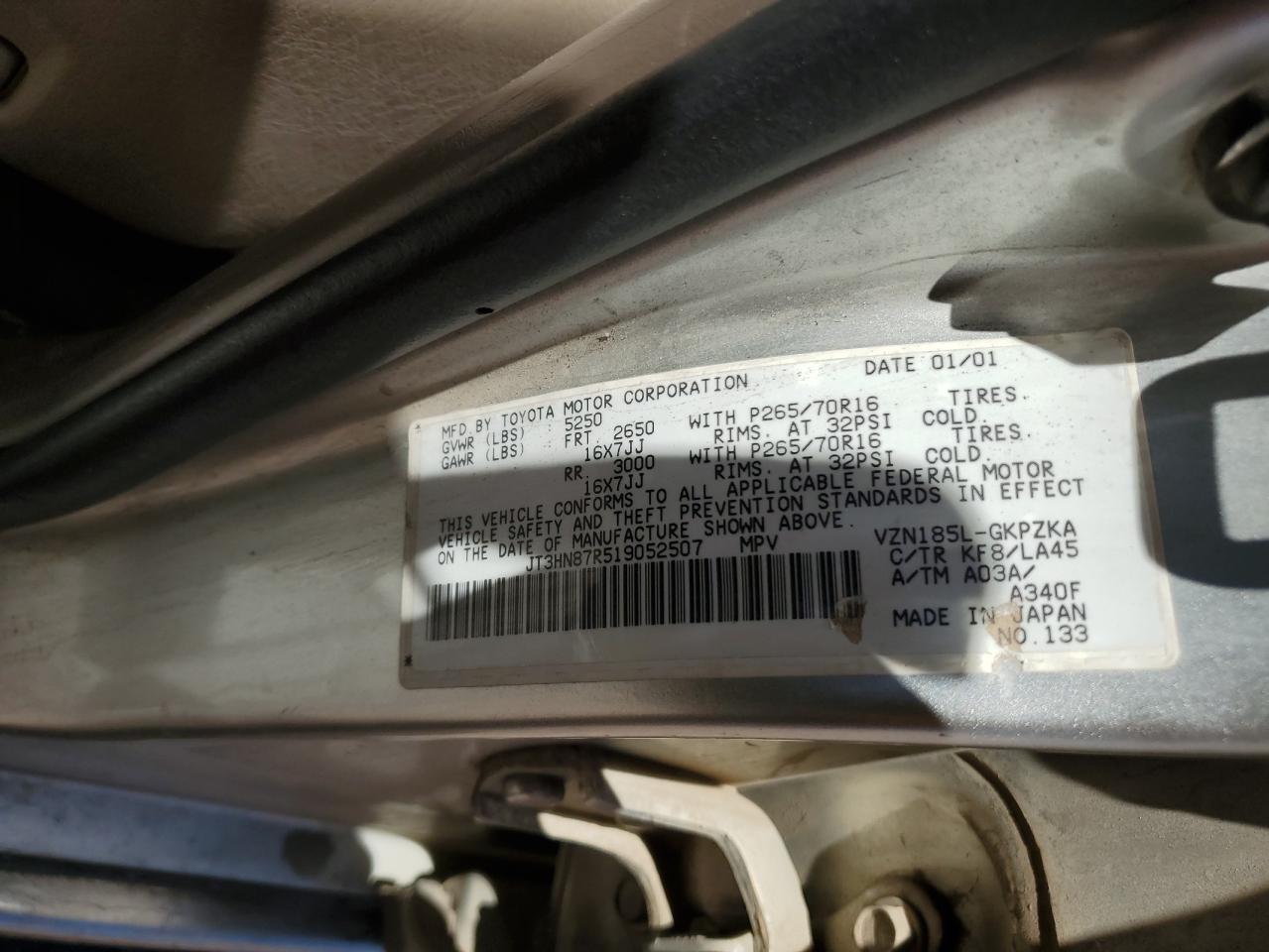 JT3HN87R519052507 2001 Toyota 4Runner Limited