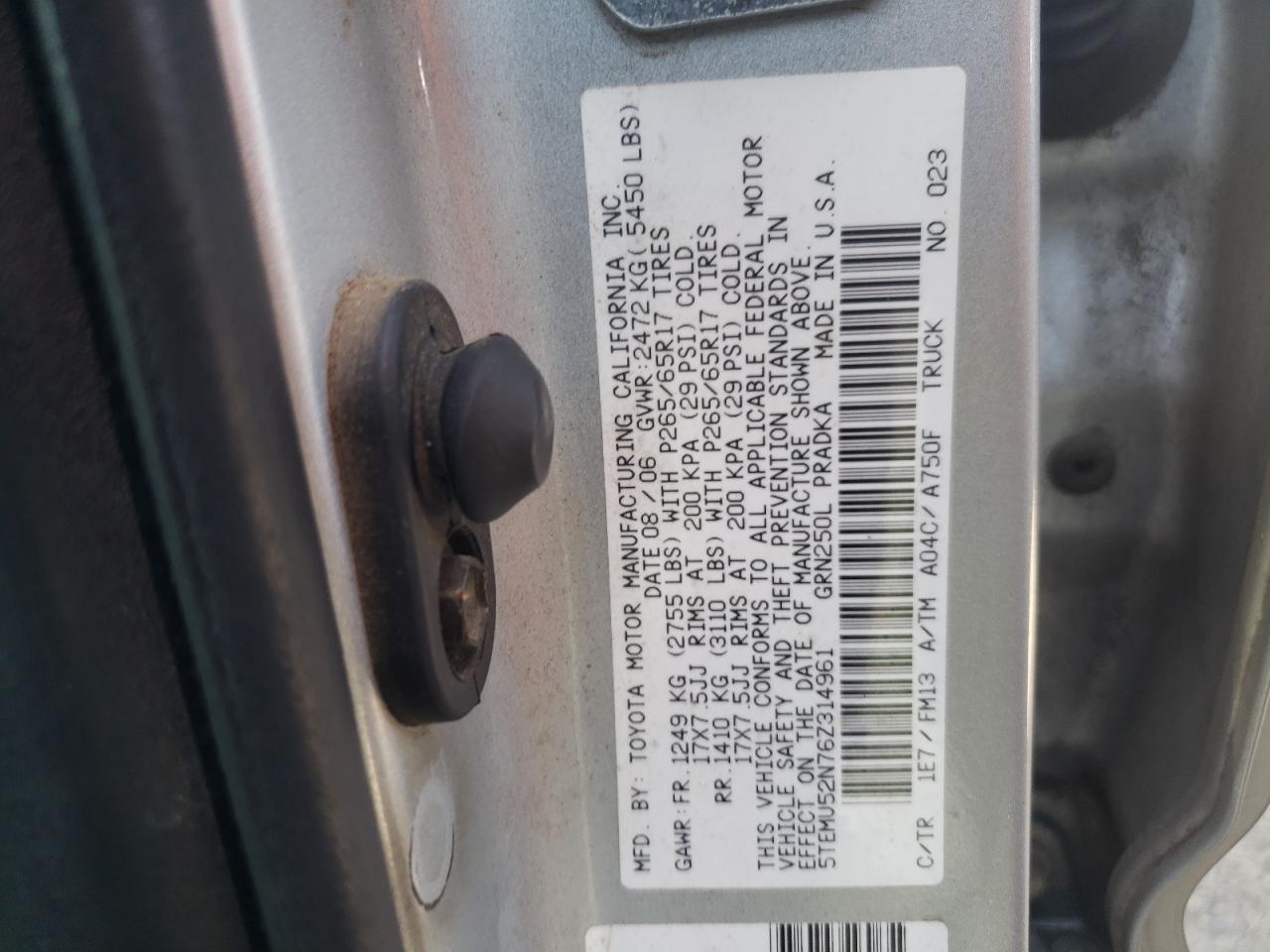 5TEMU52N76Z314961 2006 Toyota Tacoma Double Cab Long Bed